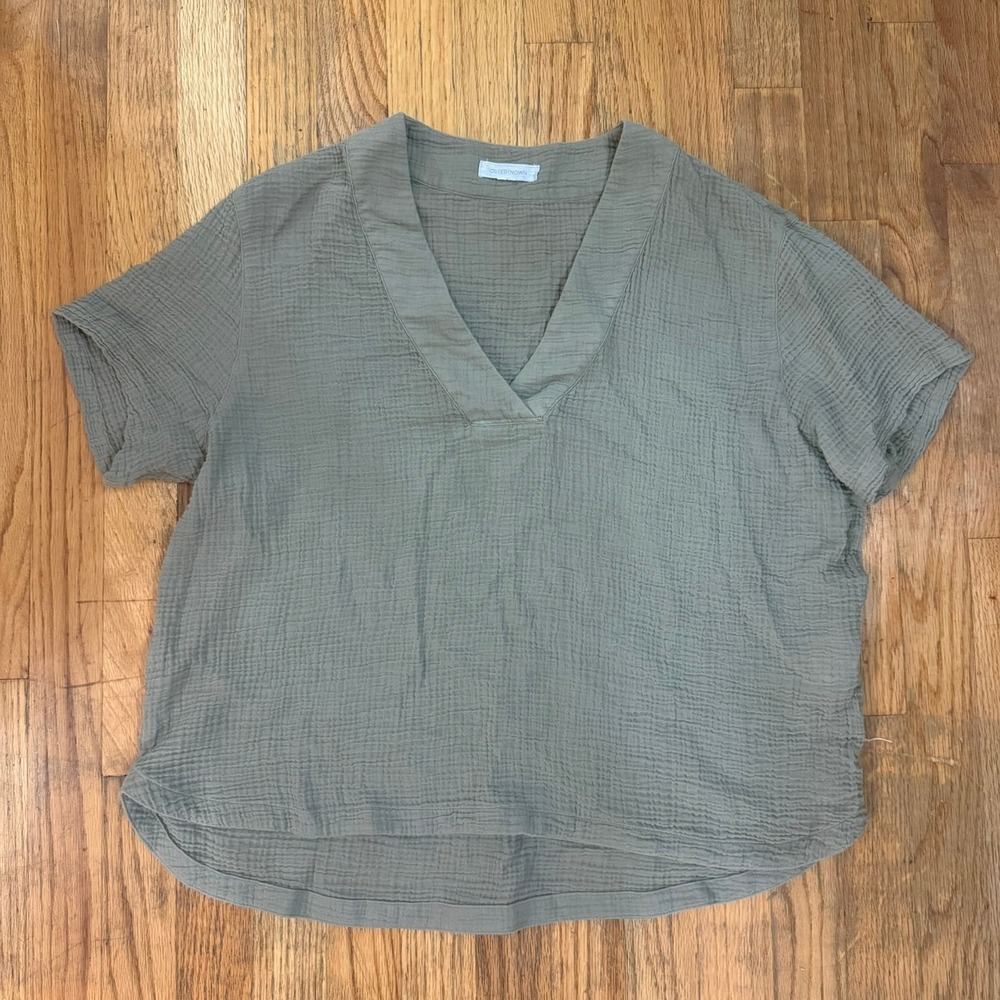 Outerknown Organic Cotton Gauze VNeck SS Top Shirt Sage Green Large Fall